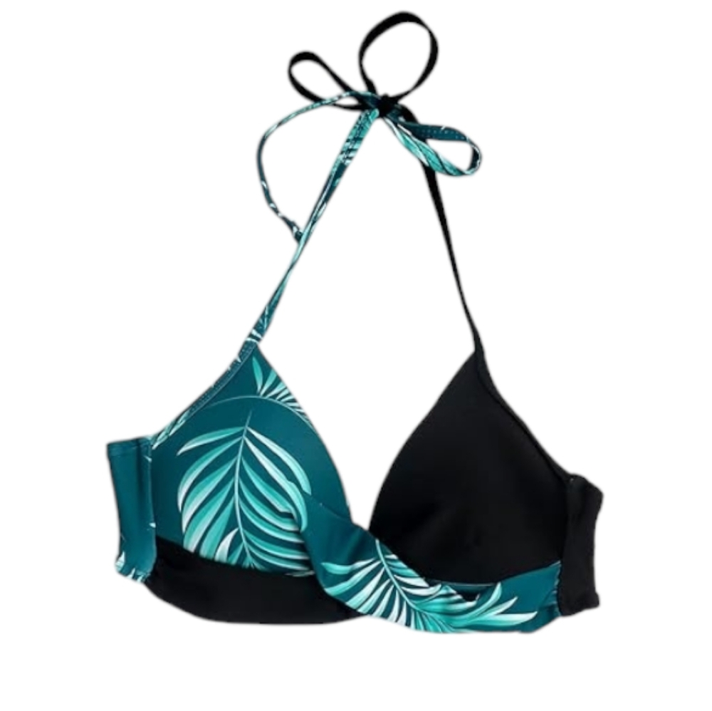 JFAN Swimwear Bra Patchwork Push up Bra Crisscross Bathing Top Bra Halter  US XL